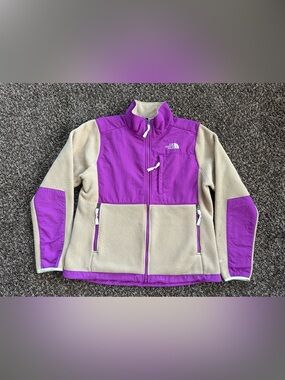 Women's The North Face Denali Jacket - QK9 KHAKI STONE/PURPLE size Large